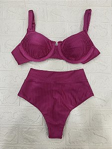 Biquini meia taça hot pant canelado  - marsala