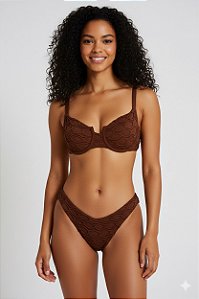 Biquini Meia Taça Arrastão Macramê Marrom