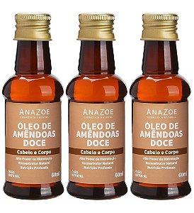 Kit Óleo de Amêndoa Doce Cabelo e Corpo 60ml Anazoe 3 Unidades