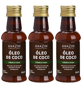 Kit Óleo de Coco Cabelo e Corpo 60ml Anazoe 3 Unidades