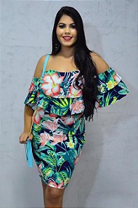 Vestido Curto Viscolycra Babado Ciganinha Floral