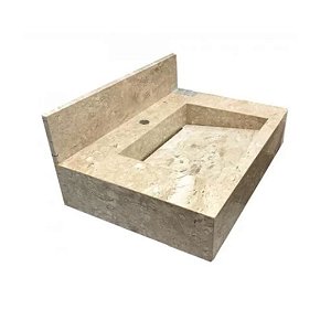 Pia para Banheiro em Mármore Travertino Esculpida 70 x 50 C/Frontal