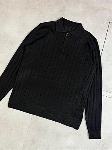 SUÉTER TEXTURIZADO MEIO ZÍPER (preto)