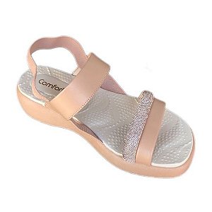 Sandália Confortável Nude com Strass e Elástico super leve e aconchegante Comfortflex