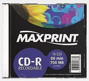 CD-R 700MB 52X - Gravável - Box Slim - Unidade - Maxprint 501576