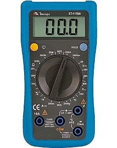 Multímetro Digital 3½D Teste Bateria/Corrente DC/Teste de hFE com Temperatura - Minipa ET-1110A