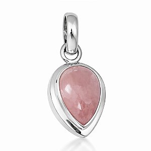 Pingente Quartzo Rosa Gota Slim Prata 925