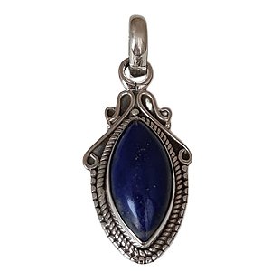 Pingente Lápis Lazuli Navete Elegante Prata 925