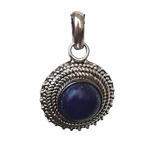 Pingente Lápis Lazuli Mandala Corda Prata 925