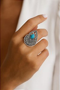 Anel Turquesa Gota Prata 925