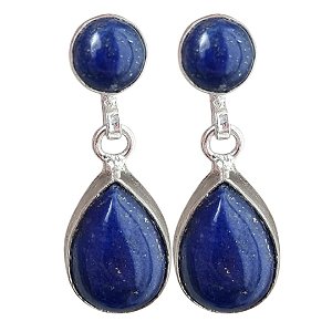 Brinco Lápis Lazuli Natural de Prata 925