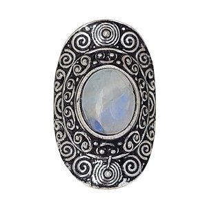 Anel Pedra da Lua Mandala de Prata 925