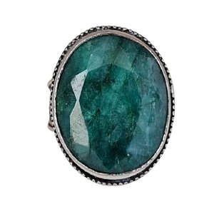 Anel Esmeralda Oval Indiano de Prata 925