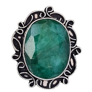 Anel Esmeralda Oval Arabescos de Prata 925
