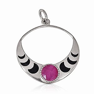 Pingente Rubi Indiano Fases da Lua Prata 925