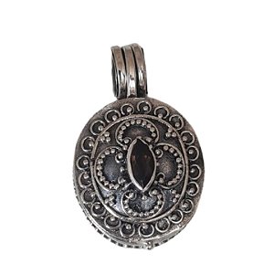 Pingente Relicário Quartzo Fumê de Prata 925