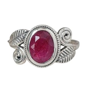Anel Rubi Folhas Prata 925