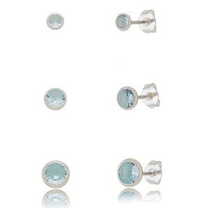 Brinco Trio Água Marinha Prata 925