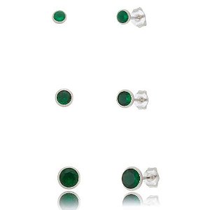 Brinco Trio Esmeralda Prata 925