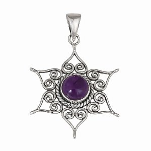 Pingente Ametista Mandala de Prata 925