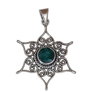 Pingente Esmeralda Mandala de Prata 925