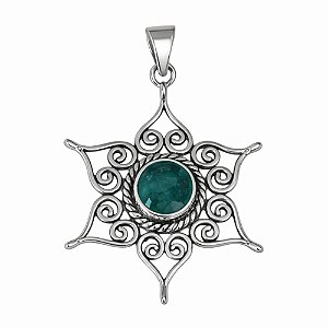 Pingente Esmeralda Mandala de Prata 925