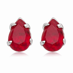 Brinco Rubi Gota Zircônia Prata 925