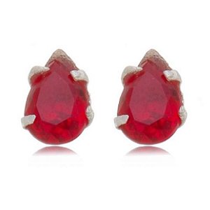 Brinco Rubi Gota Zircônia Prata 925