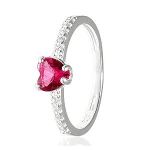 Anel Turmalina Pink Coração Prata 925