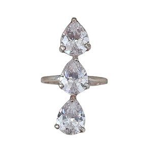 Anel Cristal Três Pedras de Prata 925