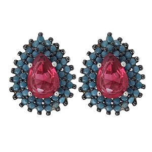 Brinco Turmalina e zircônia Turquesa Prata 925