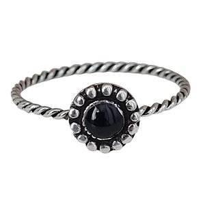 Anel Ônix Redondo de Prata 925