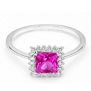 Anel Turmalina Rosa Quadrado de Prata 925