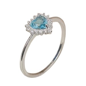 Anel Água Marinha Coração Prata 925