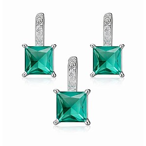 Conjunto Brinco e Pingente Turmalina de Prata 925