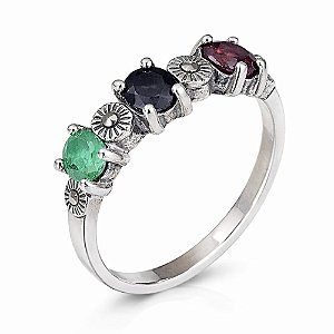 Anel Aliança Quartzo Caramelo / Quartzo Verde / Hematita Prata 925