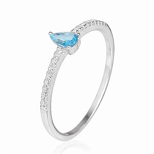 Anel Água Marinha Gota Céu de Prata 925