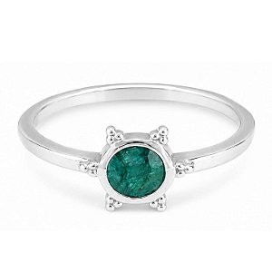 Anel Esmeralda Redondo Prata 925
