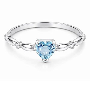 Anel Água Marinha Coração Fofo de Prata 925