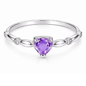 Anel Lavanda Coração Fofo de Prata 925