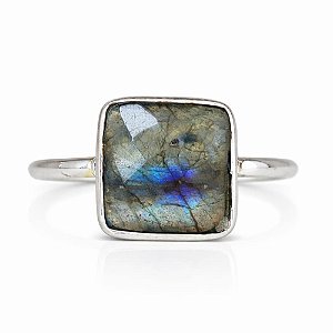 Anel Labradorita Quadrado de Prata 925