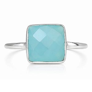 Anel Calcedônia Quadrado de Prata 925