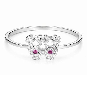 Anel Duas Meninas de Prata 925