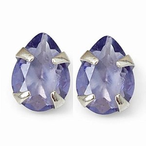 Brinco Tanzanita Lilás Gota de Prata 925