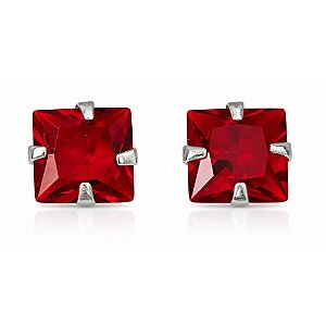Brinco Rubi Zircônia Quadrada de Prata 925