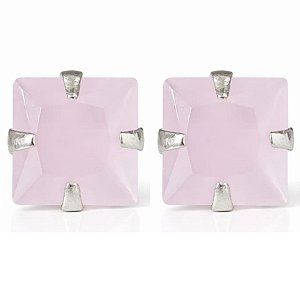 Brinco Quartzo Rosa Quadrado de Prata 925