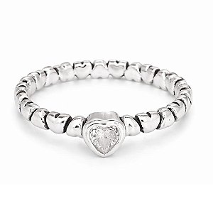 Anel Solitário Corações Prata 925