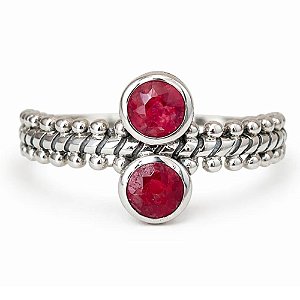 Anel Rubi Duplo de Prata 925