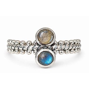 Anel Labradorita Duplo de Prata 925