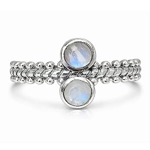 Anel Pedra da Lua Duplo de Prata 925